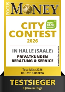 Testsieger Focus Money CityContest Privatkundenberatung 2026 in Halle